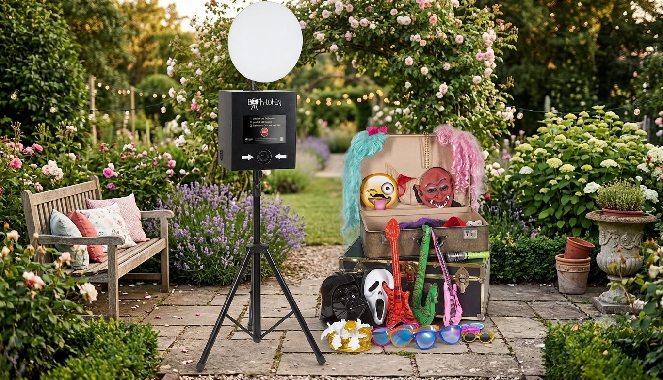 Photo Booth mit Requisiten und Sofortdruck bei einer Hochzeitsfeier